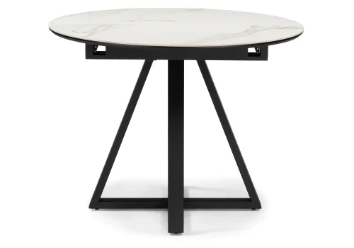 Керамический стол Нельсон 100(140)х100х76 alpine white / черный 588016 Woodville столешница белая из керамика фото 2