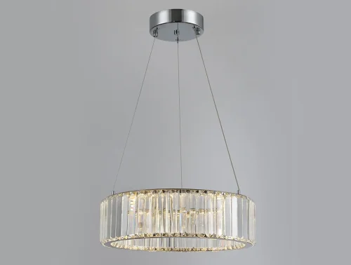 Люстра подвесная LED 8440/40 chrome Newport прозрачная на 1 лампу, основание хром в стиле американский современный классический кольца