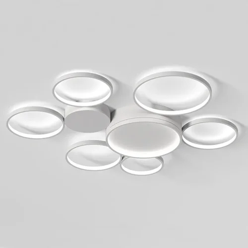 Люстра потолочная в виде колец TWINE 7 rings White 204609-26 ImperiumLoft белая на 1 лампа, основание белое в стиле современный кольца