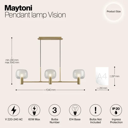 Светильник подвесной Vision MOD411PL-03G Maytoni прозрачный на 3 лампы, основание золотое в стиле современный фото 3