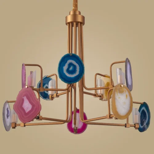 Люстра подвесная AGATE 5 L10 219521-26 ImperiumLoft разноцветная на 10 ламп, основание золотое в стиле арт-деко  фото 10