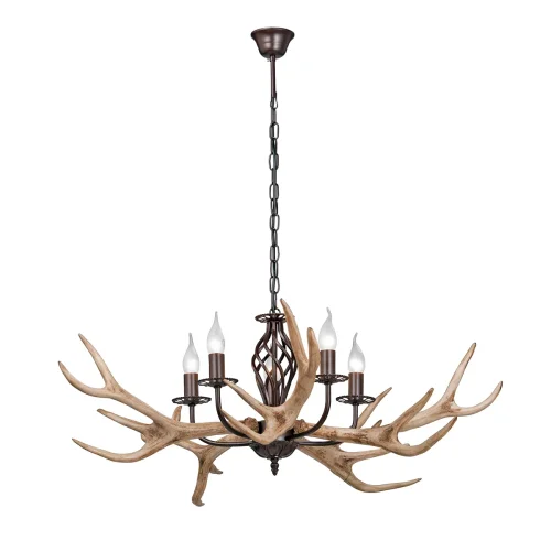 Люстра подвесная V1491/5 Vitaluce без плафона на 5 ламп, основание коричневое в стиле кантри ковка рога