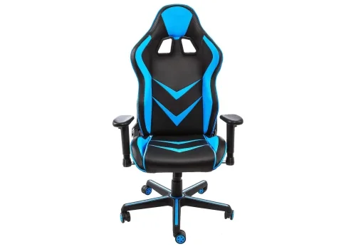 Кресло игровое Racer черное / голубое 1856 Woodville, голубой/искусственная кожа, ножки/металл/чёрный, размеры - *1280***700*570 фото 2