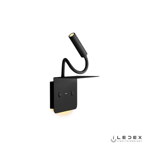 Бра с выключателем LED с usb Support 7031C BK iLedex чёрный на 1 лампа, основание чёрное в стиле хай-тек современный для чтения гибкая ножка фото 4
