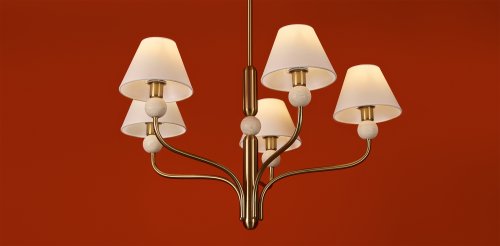 Люстра на штанге Aurelia FR2058PL-05BS Freya белая на 5 ламп, основание латунь в стиле классический кантри американский фото 9 Люстра на штанге Aurelia FR2058PL-05BS Freya белая на 5 ламп, основание латунь в стиле классический кантри американский фото 9