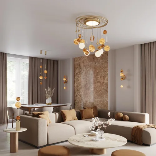 Светильник подвесной LED Callisto 5457/4L Odeon Light коричневый на 1 лампу, основание золотое в стиле современный арт-деко шар фото 3