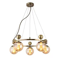 Люстра подвесная Pechio SLE106303-05 Evoluce прозрачная янтарная на 5 ламп, основание бронзовое в стиле современный шар