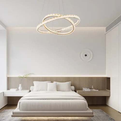 Люстра подвесная LED с пультом AM-Venezia 311311/D800-D600 GD Arte Milano прозрачная на 1 лампу, основание золотое в стиле современный кольца с пультом фото 10