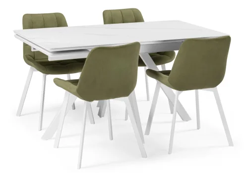 Керамический стол Вилли 140 (200) х 80 белый мрамор alpin white / snow white / белый 617084 Woodville столешница белая мрамор из керамика фото 2