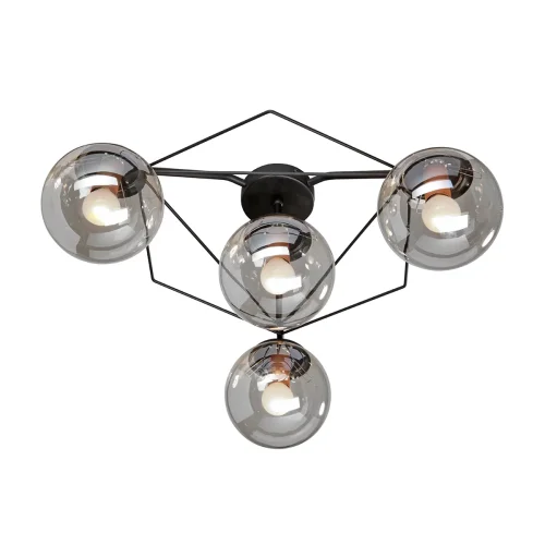 Люстра потолочная V4722-1/4PL Vitaluce янтарная на 4 лампы, основание чёрное в стиле арт-деко шар фото 3