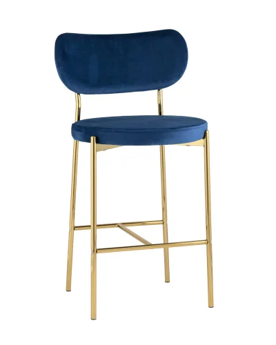 Cтул полубарный Барбара, велюр синий, золотые ножки УТ000028063 Stool Group, синий/велюр, ножки/металл/золотой, размеры - ****485*535