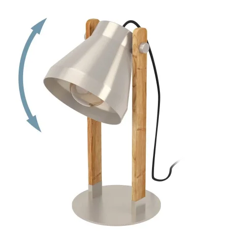 Настольная лампа Cawton 43953 Eglo матовая никель 1 лампа, основание бежевое коричневое дерево металл в стиле лофт современный  фото 3