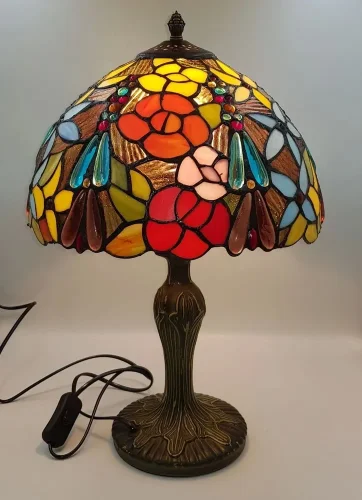 Настольная лампа Тиффани 885-804-01 Velante разноцветная 1 лампа, основание бронзовое коричневое металл в стиле тиффани цветы фото 4