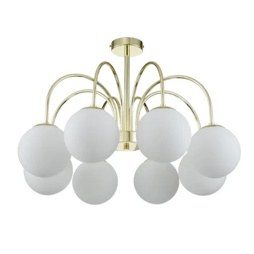 Люстра потолочная VOGA V000326 Indigo белая на 8 ламп, основание золотое в стиле современный шар