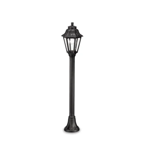Парковый светильник ANNA PT1 NERO Ideal Lux уличный IP44 чёрный на 1 лампу, плафон прозрачный в стиле современный E27