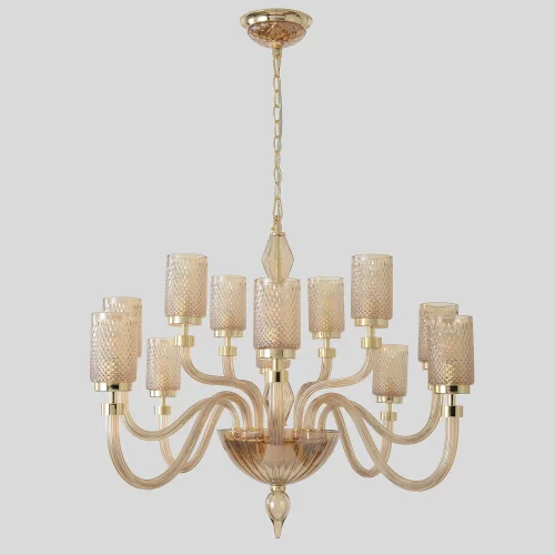 Люстра подвесная SILVESTRO SP12 AMBER Crystal Lux золотая янтарная на 12 ламп, основание золотое янтарное в стиле классический фото 2
