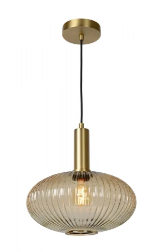 Светильник подвесной Maloto 45386/30/62 Lucide янтарный 1 лампа, основание матовое золото в стиле современный выдувное