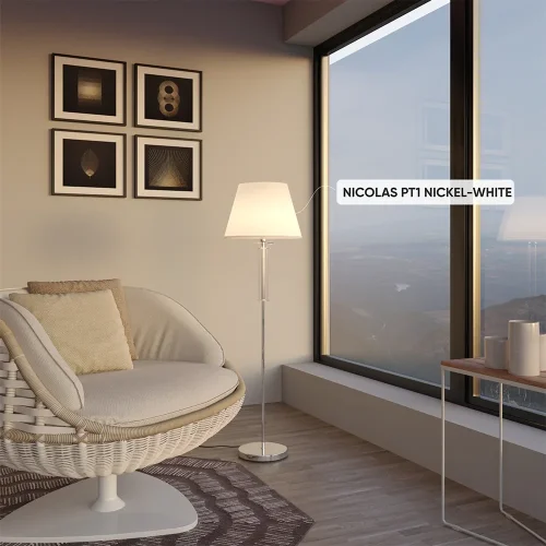 Торшер NICOLAS PT1 NICKEL/WHITE Crystal Lux белый на 1 лампу, основание никель в стиле современный фото 5