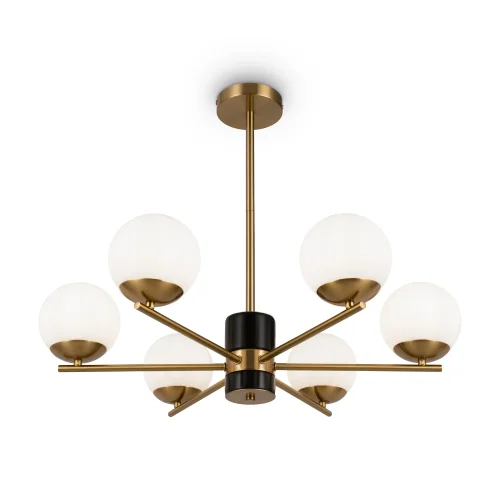 Люстра на штанге Marble FR5230PL-06BS Freya белая на 6 ламп, основание латунь в стиле современный шар фото 2