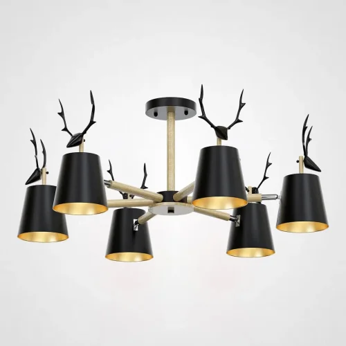 Люстра потолочная с рожками DEER B6 Black 189779-26 ImperiumLoft чёрная на 6 ламп, основание чёрное в стиле скандинавский 