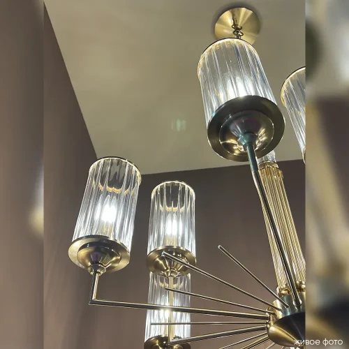 Люстра подвесная GLORIA SP9 BRASS Crystal Lux прозрачная на 9 ламп, основание латунь в стиле классический фото 6