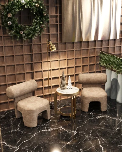 Журнальный столик Калисто 55*55, светлая и темная керамика, сталь шампань УТ000041503 Stool Group столешница из фото 2