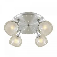 Люстра Самба+LED потолочная CL158142 Citilux белая прозрачная на 4 лампы, основание хром серое в стиле современный шар