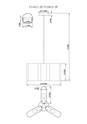 Светильник подвесной Metalicana V11812-3P Moderli золотой на 3 лампы, основание чёрное в стиле лофт современный фото 3