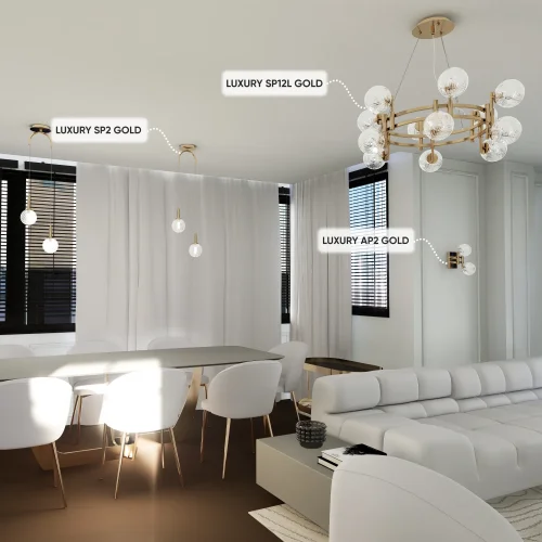 Люстра подвесная LUXURY SP12L GOLD Crystal Lux прозрачная на 12 ламп, основание золотое в стиле арт-деко шар молекула фото 5