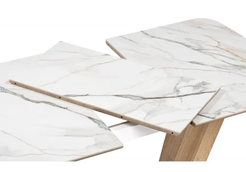 Керамический стол Петир 120(160)х80х75 gilt white / дуб монтана 588013 Woodville столешница белая мрамор из стекло фото 8