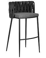 Стул барный 1538-LMN AMELIA, цвет сиденья серая ткань (F-48), цвет спинки темно-серый винтажный PU (MF-12), цвет основания черный Dobrin, серый/экокожа текстиль, ножки/металл/чёрный, размеры - ****510*500