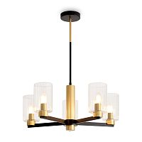 Люстра на штанге Ombre FR2051CL-05BBS Freya прозрачная на 5 ламп, основание чёрное в стиле классический 
