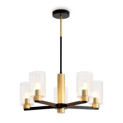 Люстра на штанге Ombre FR2051CL-05BBS Freya прозрачная на 5 ламп, основание чёрное в стиле классический Люстра на штанге Ombre FR2051CL-05BBS Freya прозрачная на 5 ламп, основание чёрное в стиле классический