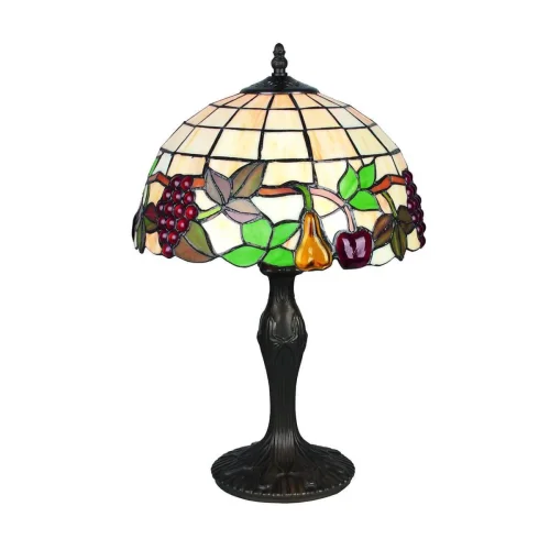 Настольная лампа Alenquer OML-80304-01 Omnilux разноцветная 1 лампа, основание античное бронза металл в стиле тиффани виноград фрукты