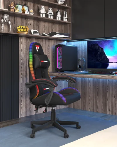 Кресло спортивное TopChairs Druid, черный УТ000039467 Stool Group, чёрный/экокожа, ножки/полимер/чёрный, размеры - 1250*1350***490*470 фото 2