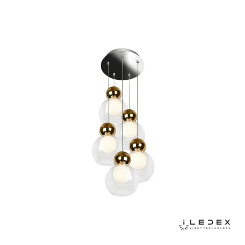 Светильник подвесной LED Blossom C4476-5R GL iLedex прозрачный золотой 1 лампа, основание хром в стиле современный хай-тек каскад шар фото 2