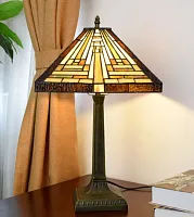 Настольная лампа Тиффани Ornament OFT885 Tiffany Lighting бежевая разноцветная 1 лампа, основание коричневое металл в стиле тиффани орнамент