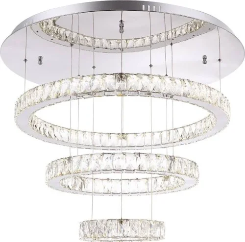 Светильник подвесной LED AMUR 49350D3 Globo прозрачный на 1 лампу, основание серебряное в стиле современный кольца