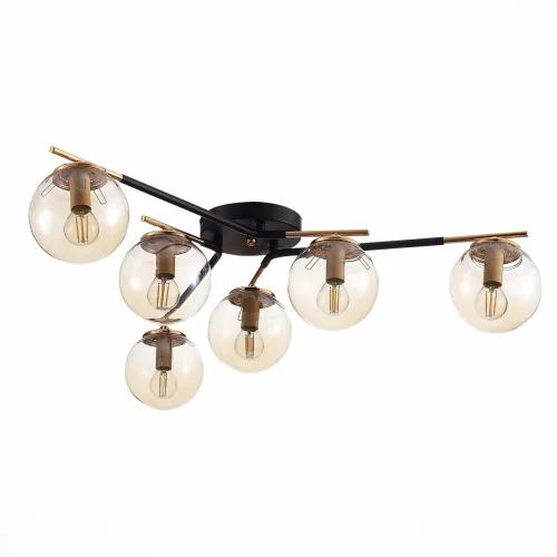 Люстра потолочная Литерно (Literno) SLE106902-06 Evoluce прозрачная янтарная на 6 ламп, основание чёрное в стиле современный шар фото 2