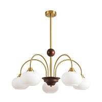 Люстра на штанге Larina 8323/5C Lumion белая на 5 ламп, основание латунь в стиле классический 