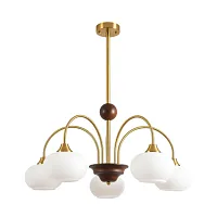 Люстра на штанге Larina 8323/5C Lumion белая на 5 ламп, основание латунь в стиле классический Люстра на штанге Larina 8323/5C Lumion белая на 5 ламп, основание латунь в стиле классический