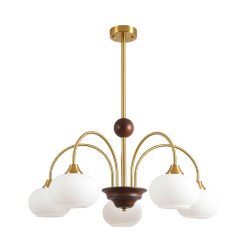 Люстра на штанге Larina 8323/5C Lumion белая на 5 ламп, основание латунь в стиле классический 