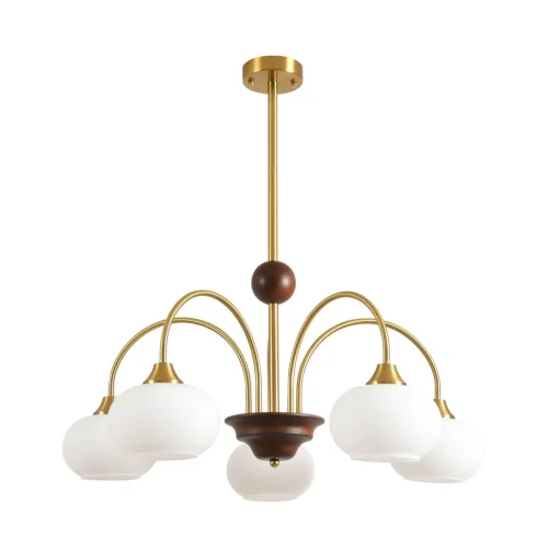 Люстра на штанге Larina 8323/5C Lumion белая на 5 ламп, основание латунь в стиле классический Люстра на штанге Larina 8323/5C Lumion белая на 5 ламп, основание латунь в стиле классический