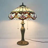 Настольная лампа Тиффани Petunia OFT921 Tiffany Lighting разноцветная синяя коричневая бежевая 2 лампы, основание коричневое металл в стиле тиффани цветы