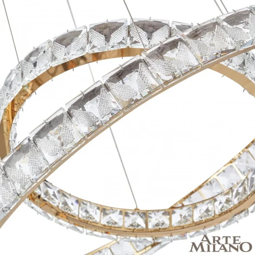 Люстра подвесная LED с пультом AM-Venezia 311311/D800-D600 GD Arte Milano прозрачная на 1 лампу, основание золотое в стиле современный кольца с пультом фото 5