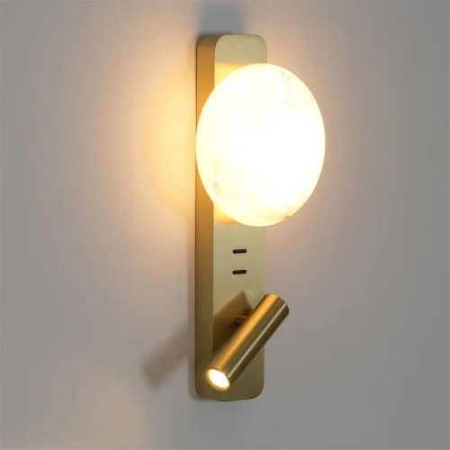 Бра с выключателем Albergo 7164/9WL Odeon Light белый на 2 лампы, основание золотое бронзовое в стиле хай-тек для чтения фото 4