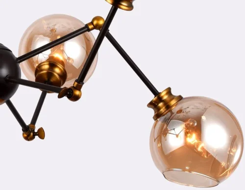 Люстра на штанге TR9052 Ambrella light янтарная на 6 ламп, основание коричневое в стиле современный лофт шар фото 3