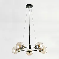 Люстра подвесная Планета CL105155 Citilux янтарная прозрачная на 5 ламп, основание венге в стиле современный лофт шар