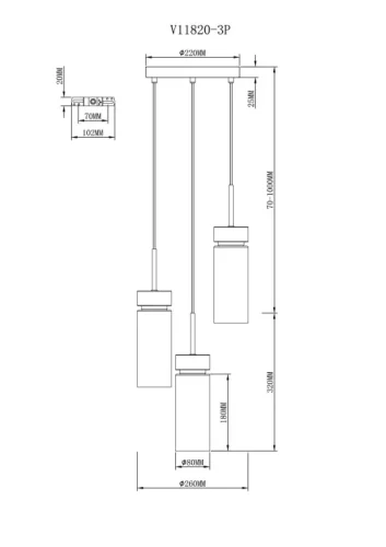 Светильник подвесной Almero V11820-3P Moderli прозрачный на 3 лампы, основание зелёное золотое в стиле современный арт-деко каскад фото 3