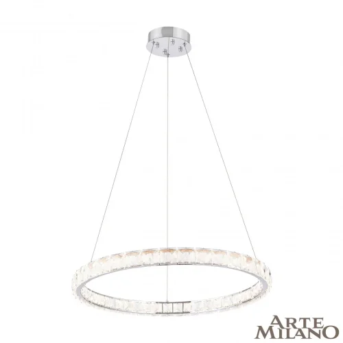 Люстра подвесная LED с пультом AM-Venezia 311311/D600 NI Arte Milano прозрачная на 1 лампу, основание никель в стиле современный кольца с пультом фото 2